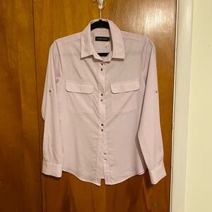 Ivanka Trump Women’s (S:P) Lavender Tab Roll Up Sleeves Silver Button Blouse